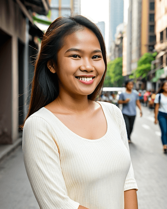 Filipina woman outdoors in a dress
