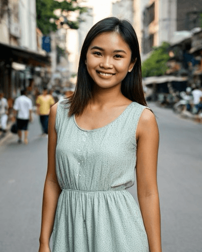 Thai woman outdoors in a dress
